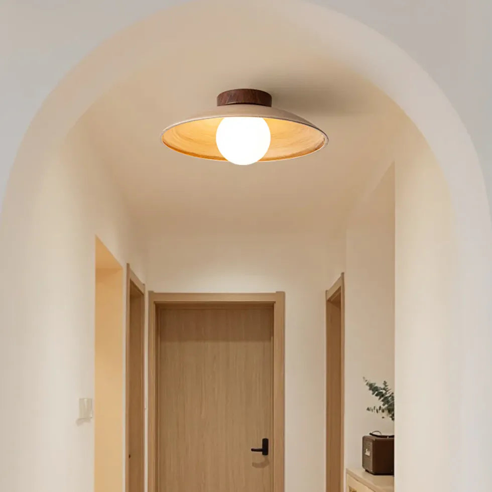 Spherical Warm-Toned Ceiling Light for Corridor