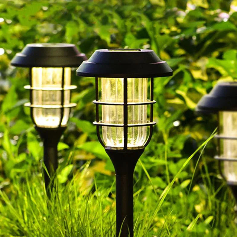 Caged Pin Solar Garden Bollard Lights