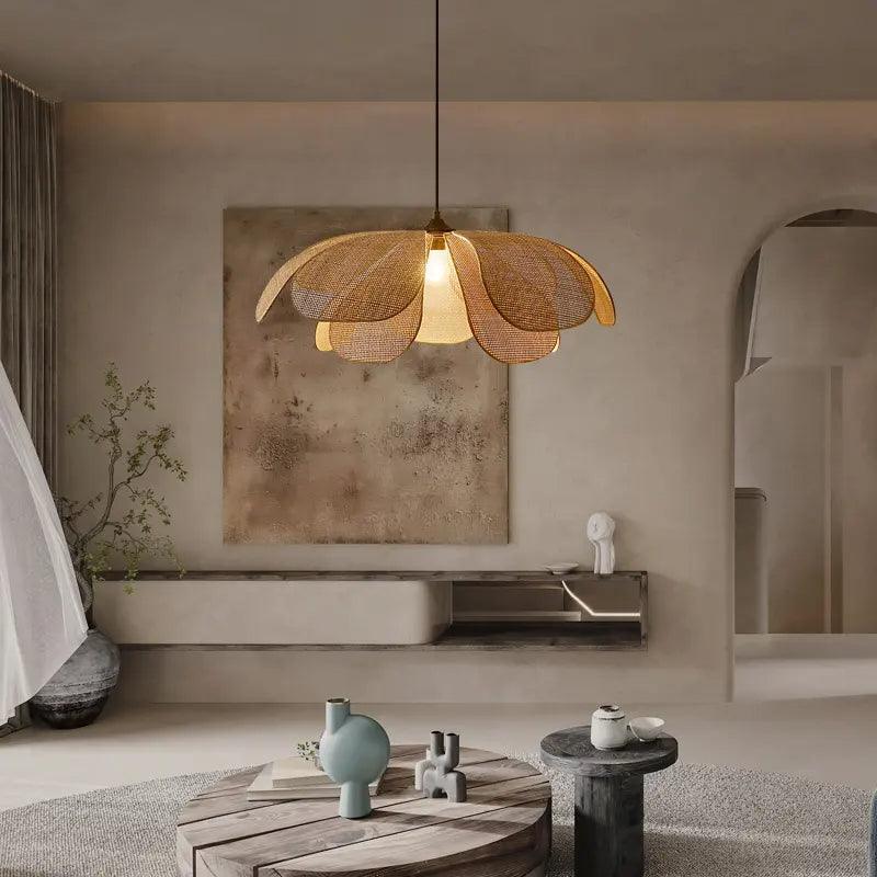 Handcrafted Rattan Petal Pendant Light for Dining Room