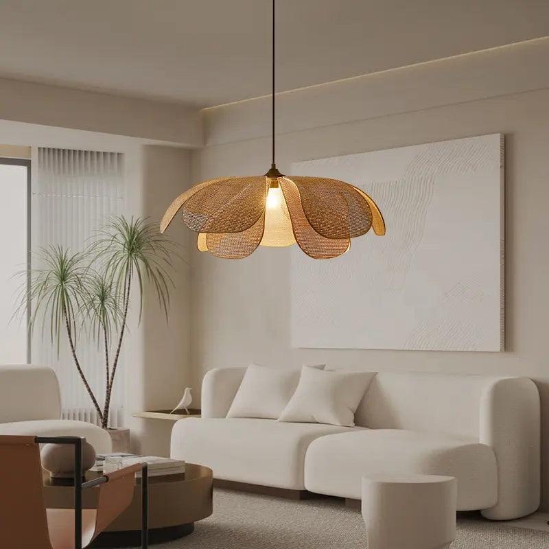 Handcrafted Rattan Petal Pendant Light for Dining Room