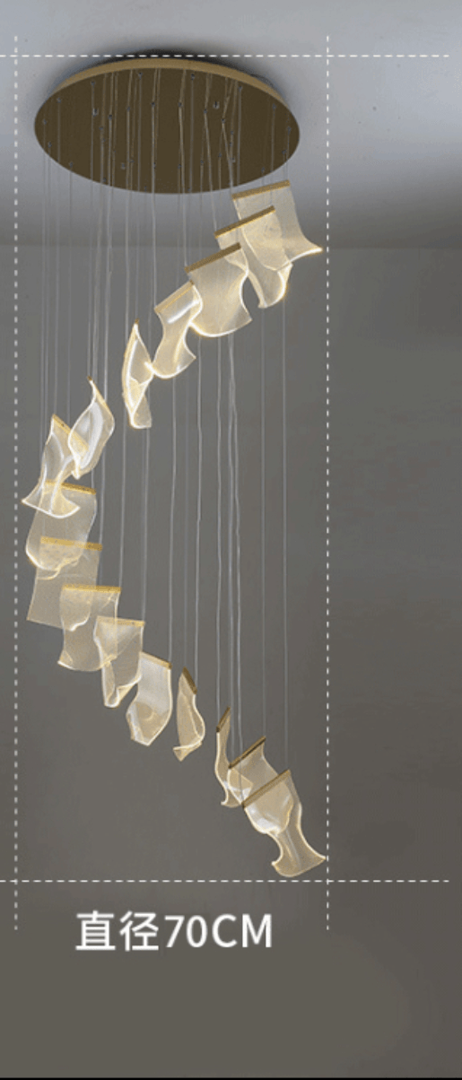 Modern Rotating Staircase Chandelier in a Living Room