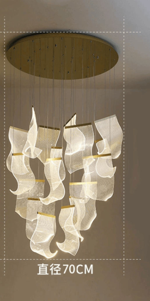 Modern Rotating Staircase Chandelier in a Living Room