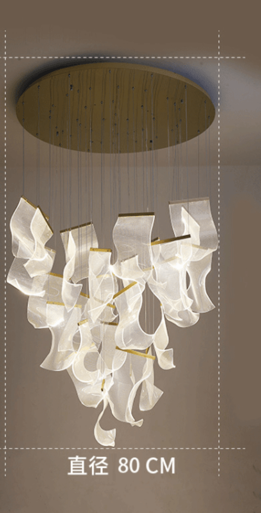 Modern Rotating Staircase Chandelier in a Living Room