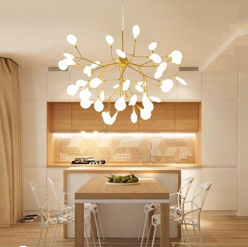 Modern Leaf Scattered Platinum Chandelier