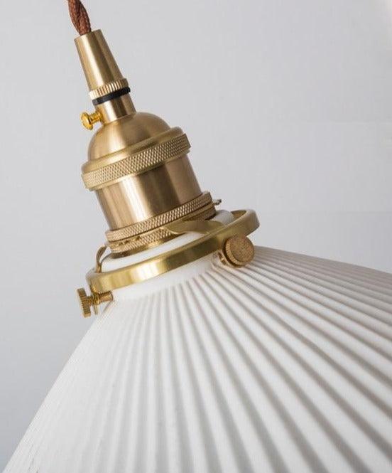 Vintage Brass Pleated Ceramic Pendant Light