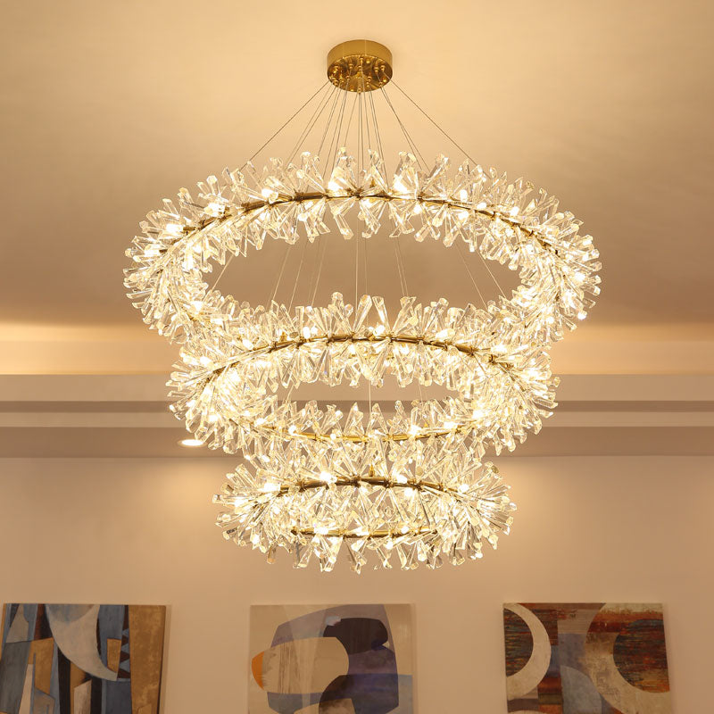 Multi-Layered Luxury Transparent Crystal Chandelier