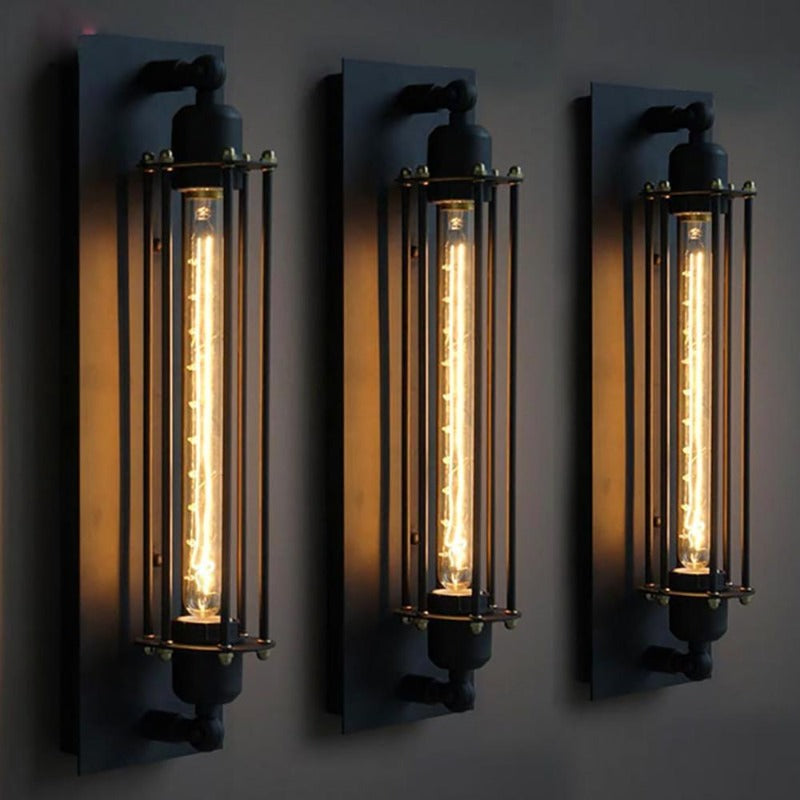 Warm Light Black Tube Retro Wall Lamp