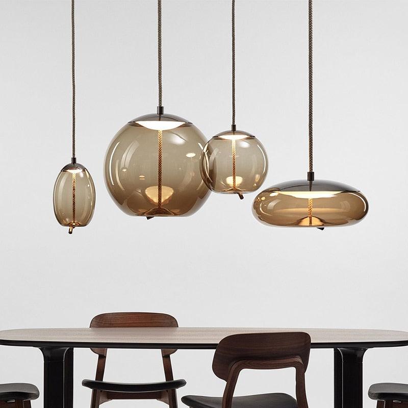 Post Modern Jute Rope Multi Light Glass Pendant
