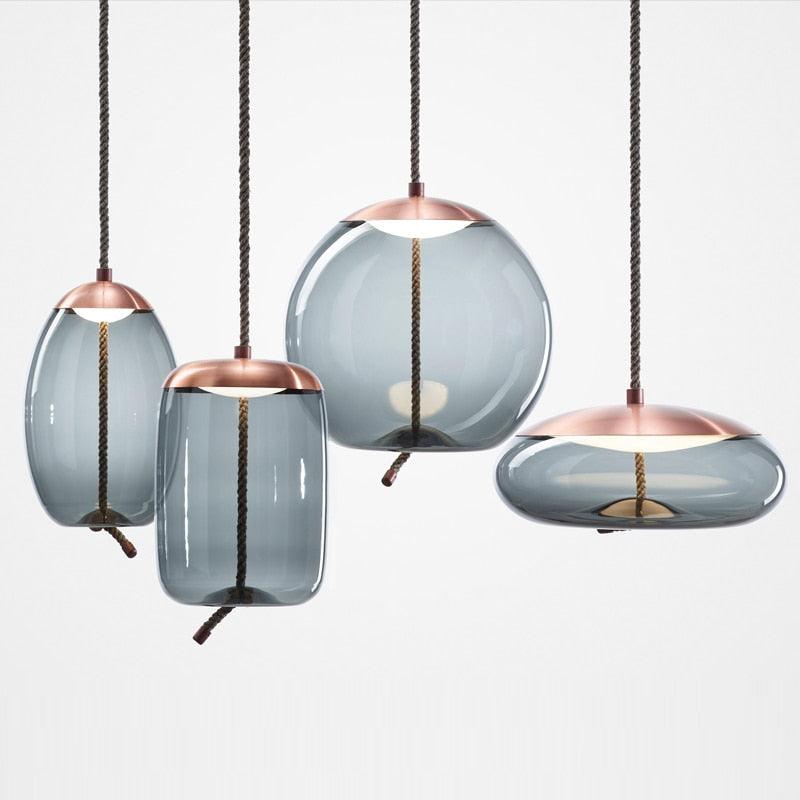Post Modern Jute Rope Multi Light Glass Pendant