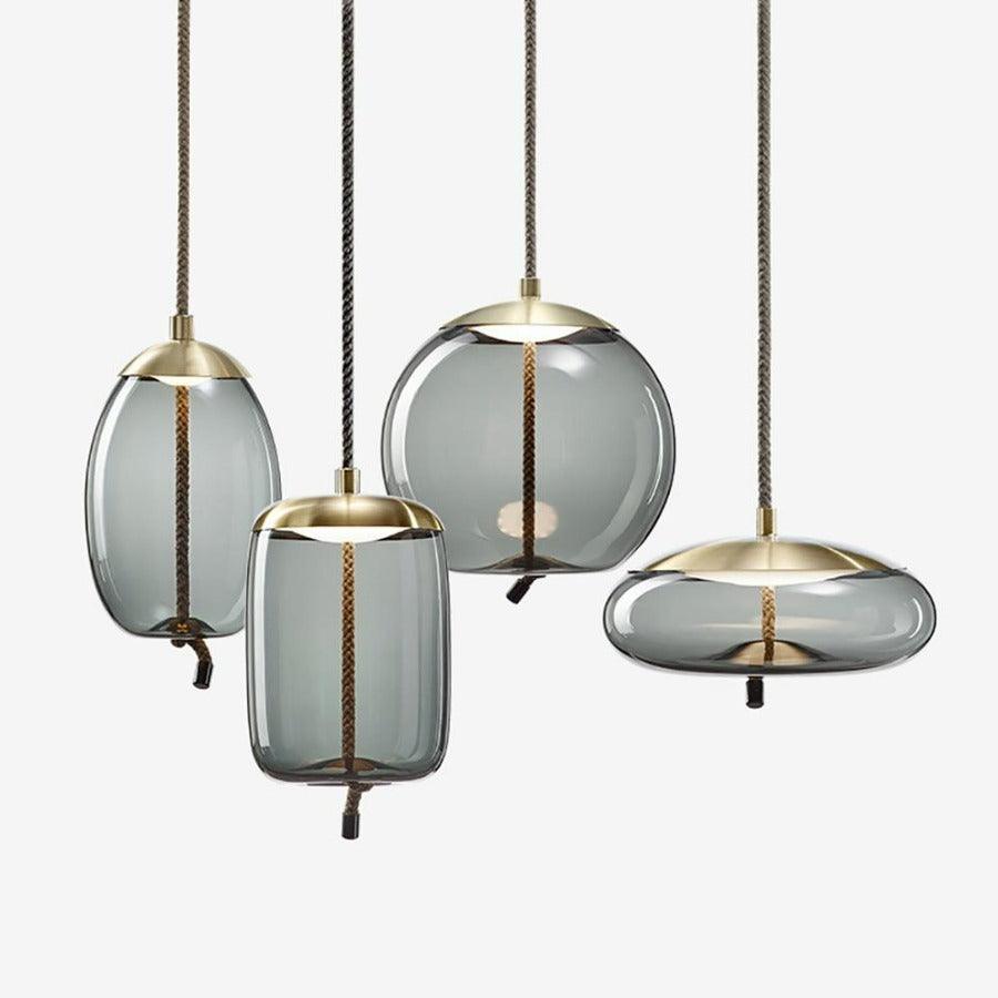 Post Modern Jute Rope Multi Light Glass Pendant