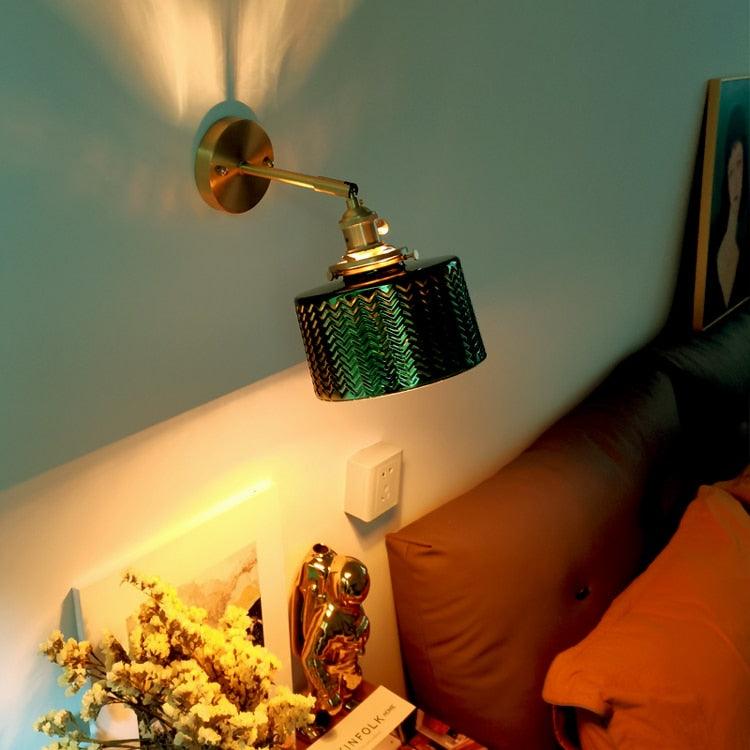Vintage Bedroom Wall Lights with Brass and Glass