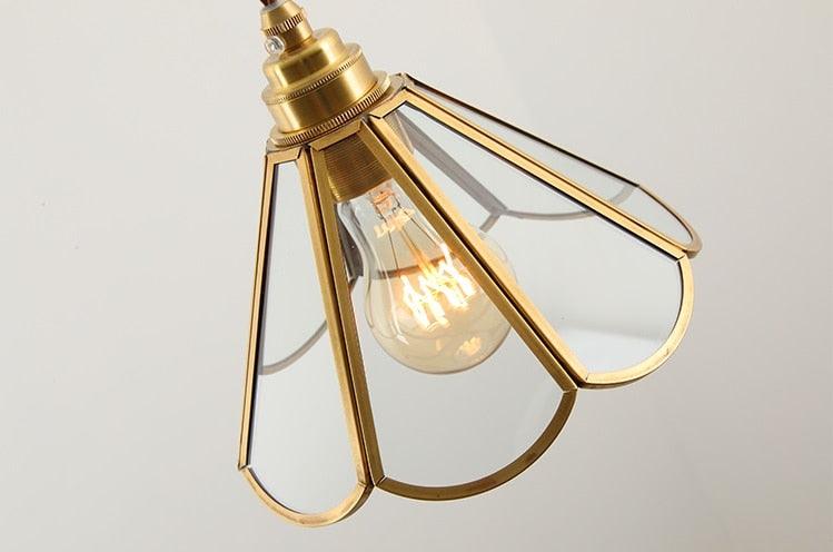Colored Glass and Antique Brass Pendant Light