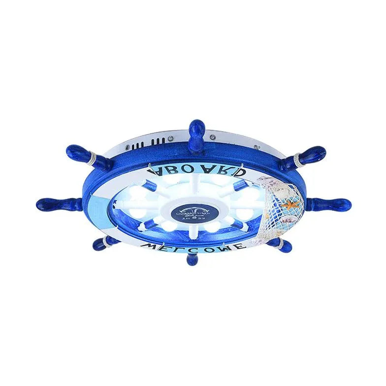 Ship Wheel-Shaped Blue and White Ceiling Light