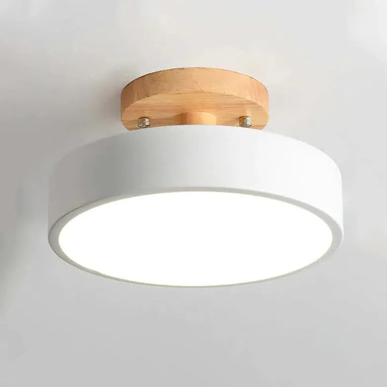 Soft Light Lampshade Wooden Flush Ceiling Light