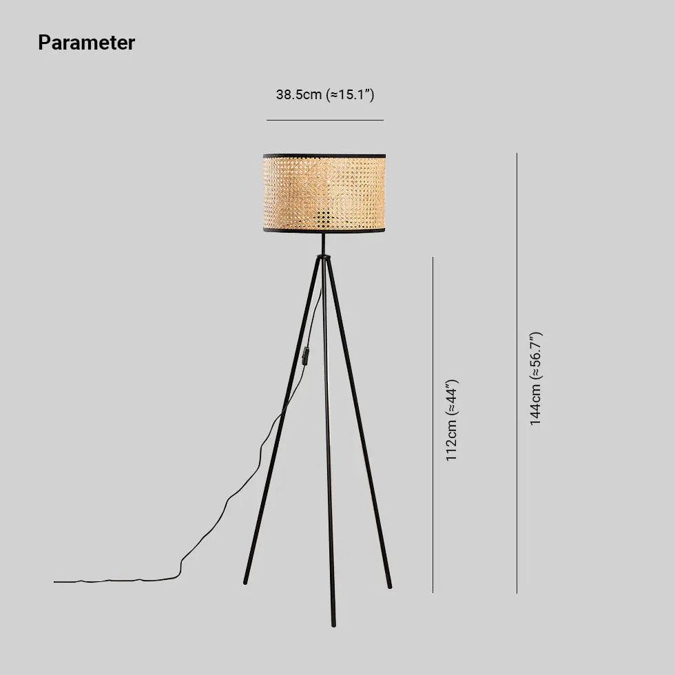 Japanese Rattan Floor Standing Tripod Lamps