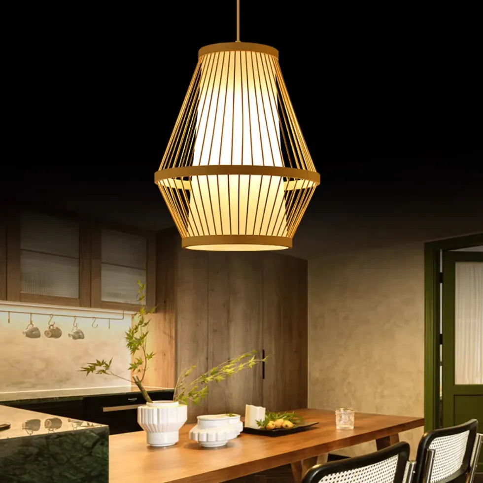 Wooden Japanese-Style Geometric Pendant Light