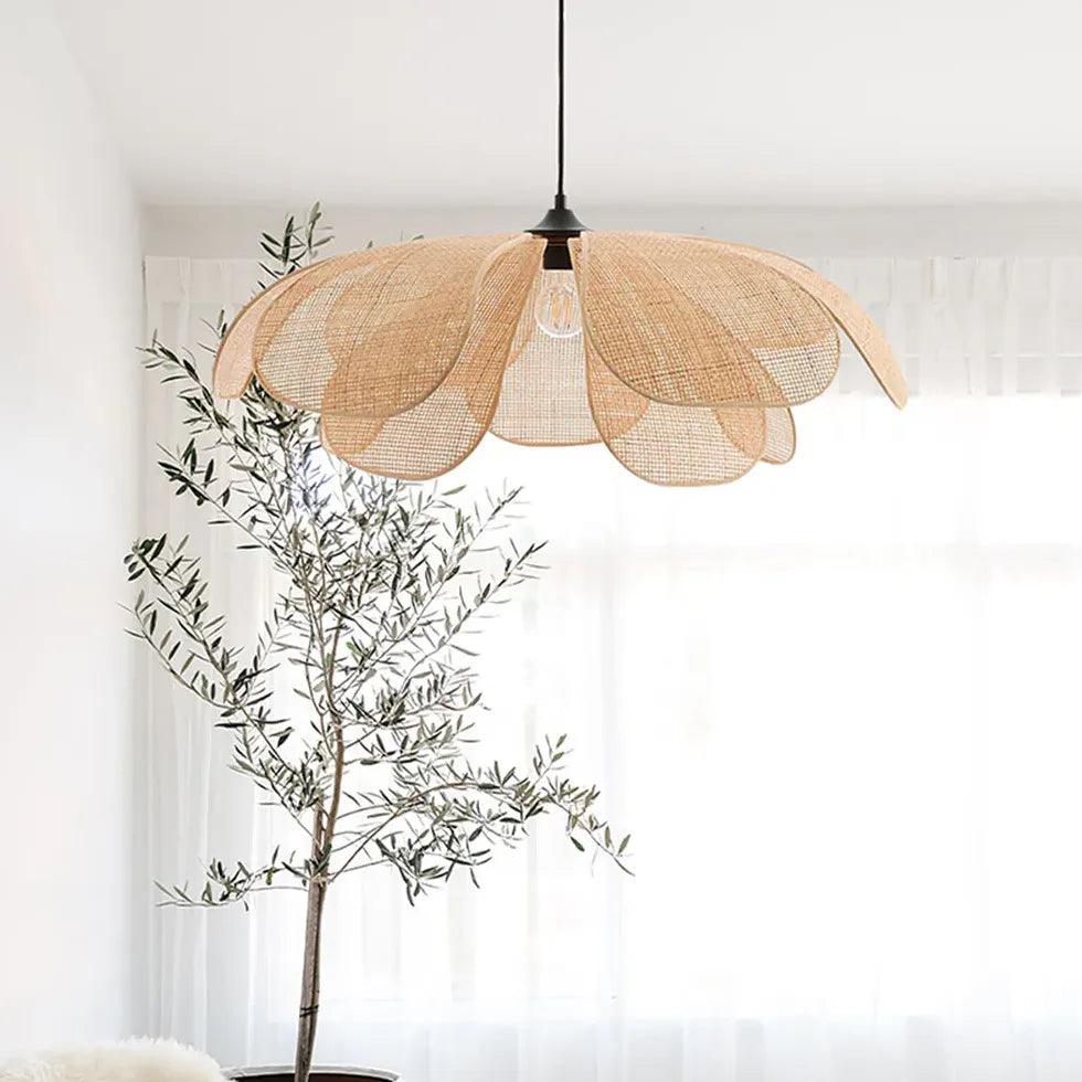 Japanese Vintage Style Rattan Petal Pendant Light