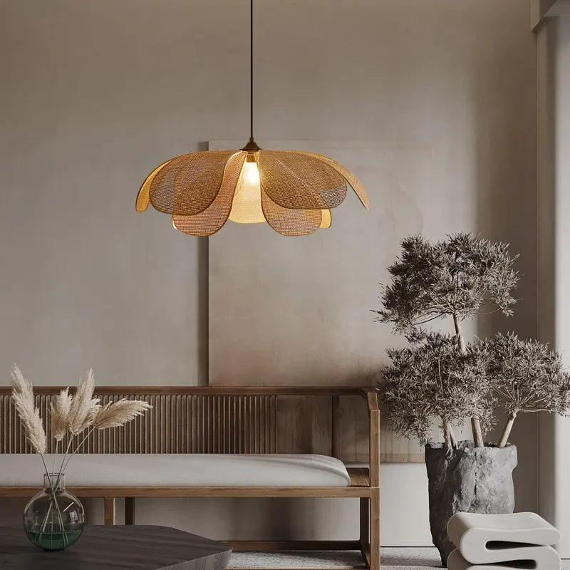 Handcrafted Rattan Petal Pendant Light for Dining Room