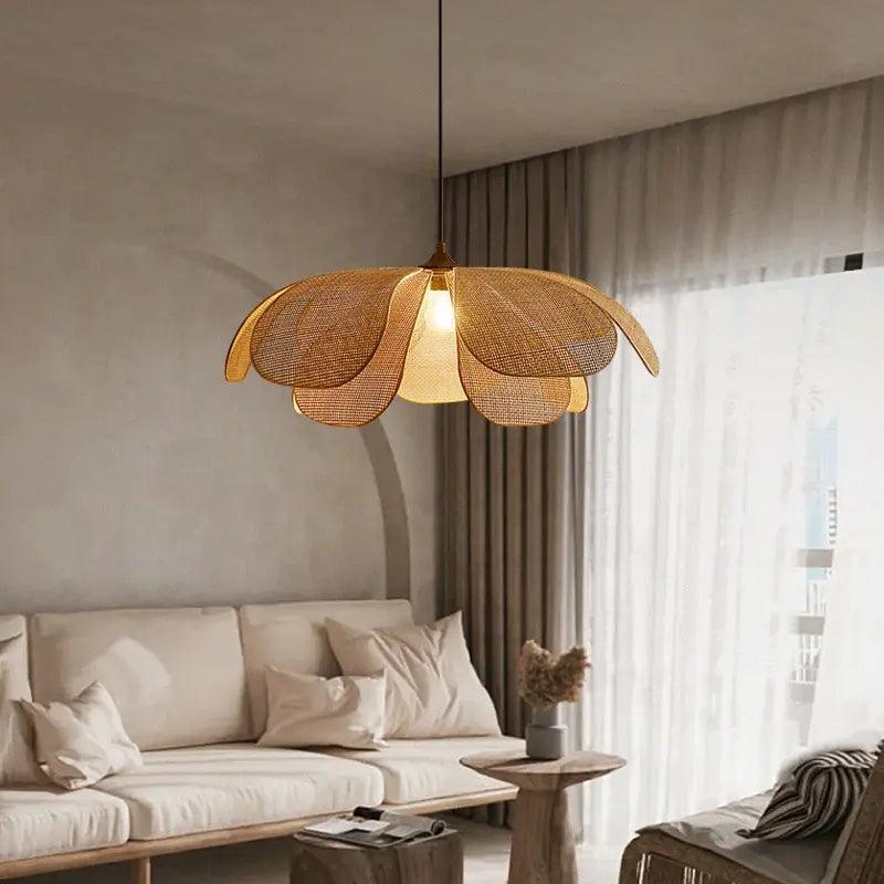 Handcrafted Rattan Petal Pendant Light for Dining Room