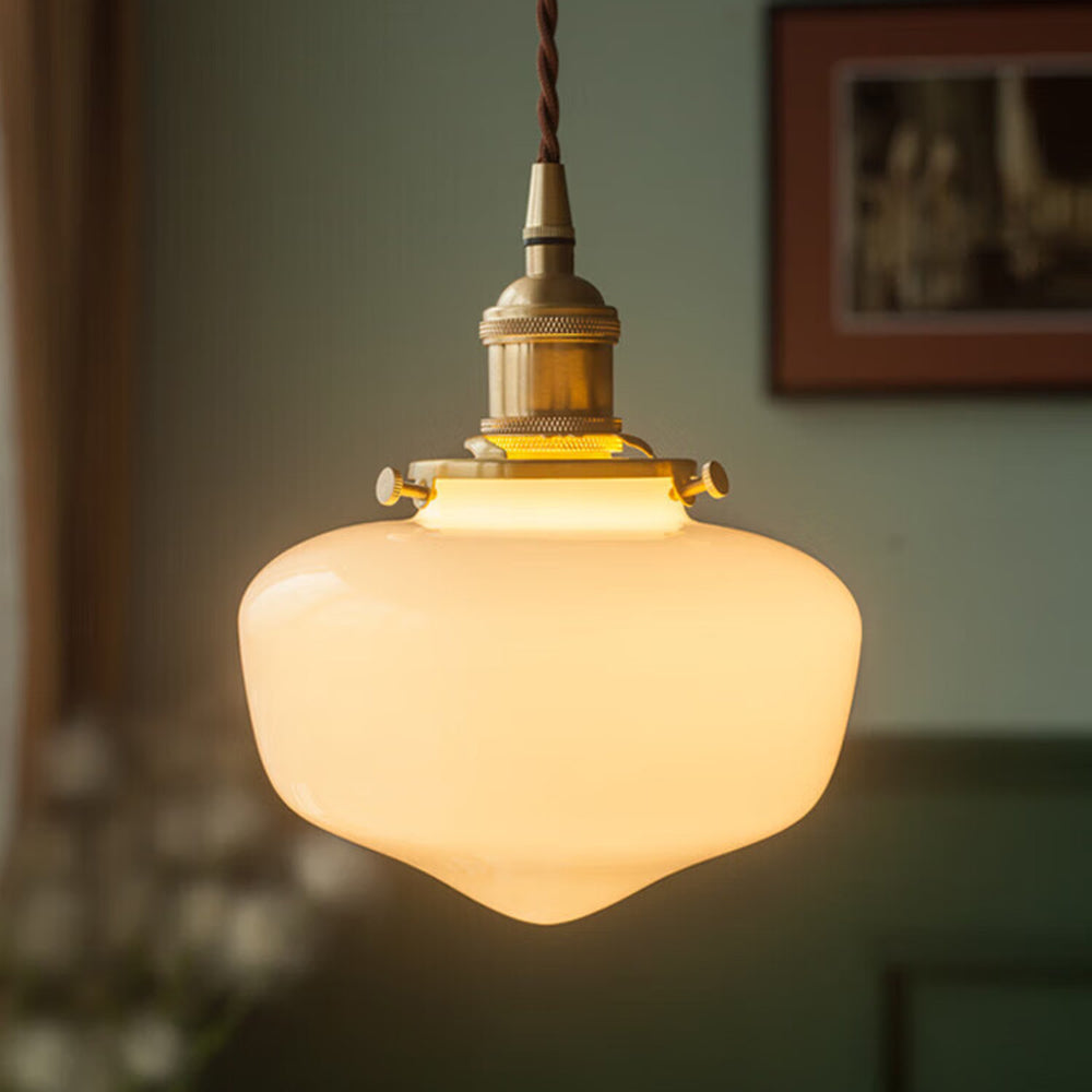 Retro Brass Lantern Glass Pendant Light