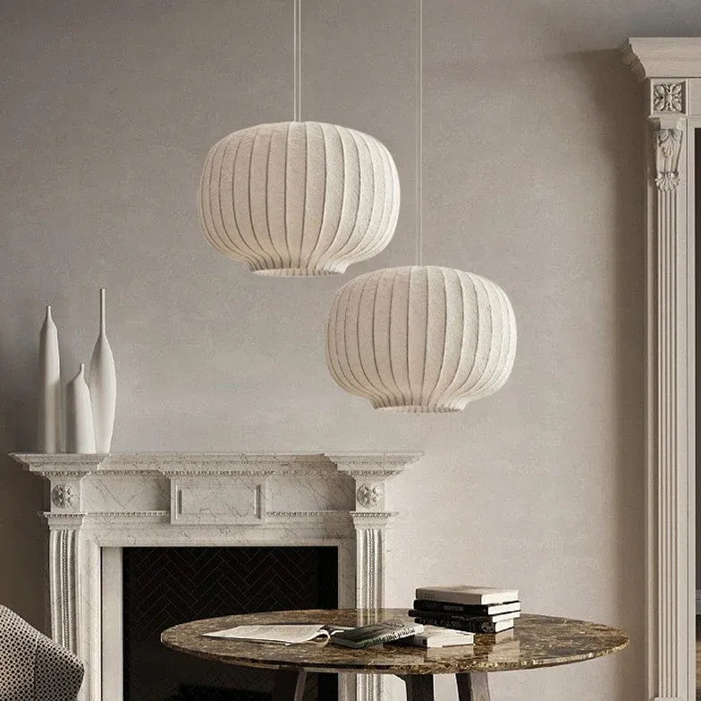 Fabric Lantern Style Vintage White Pendant Light