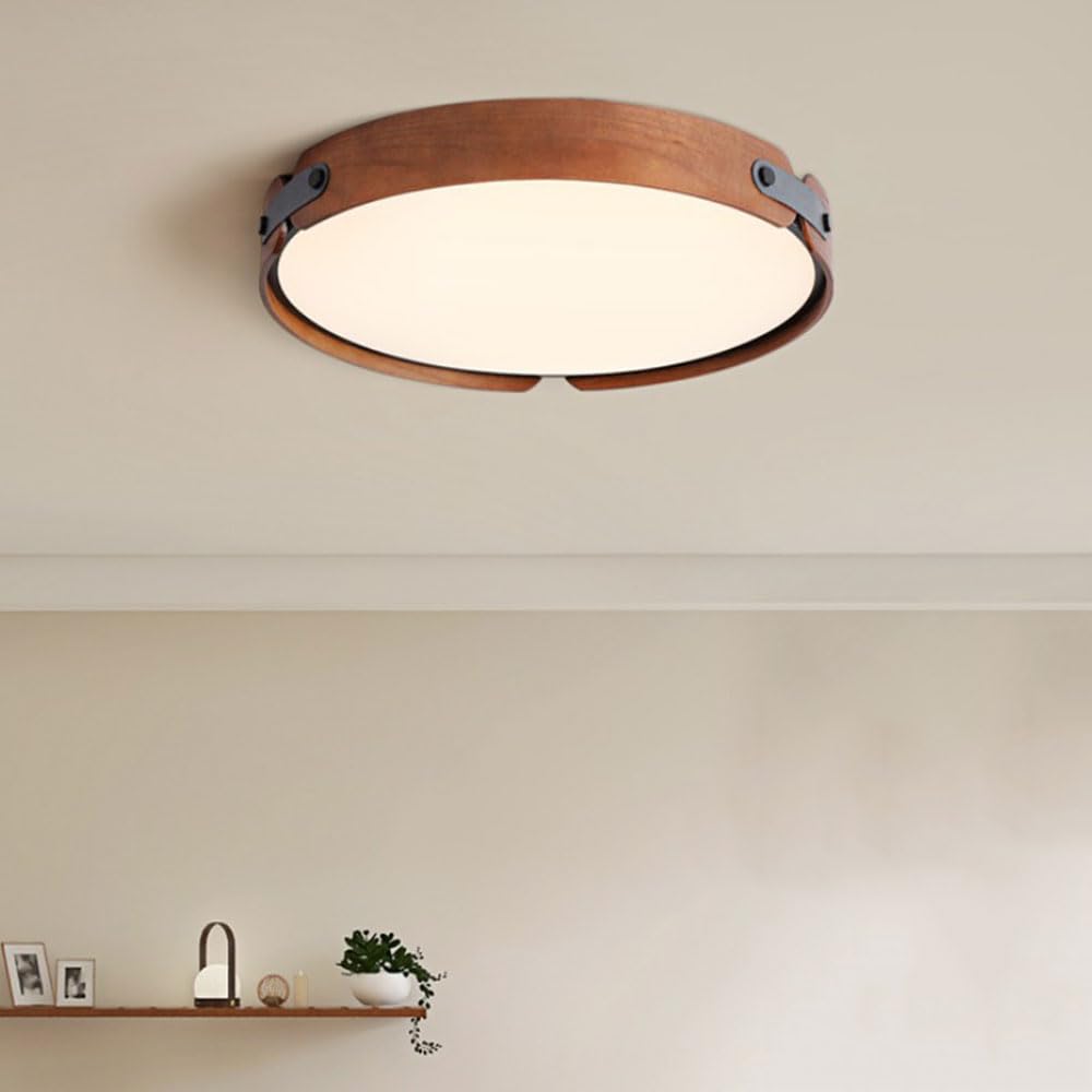 Retro Round Wooden Dimmable Ceiling Lamp