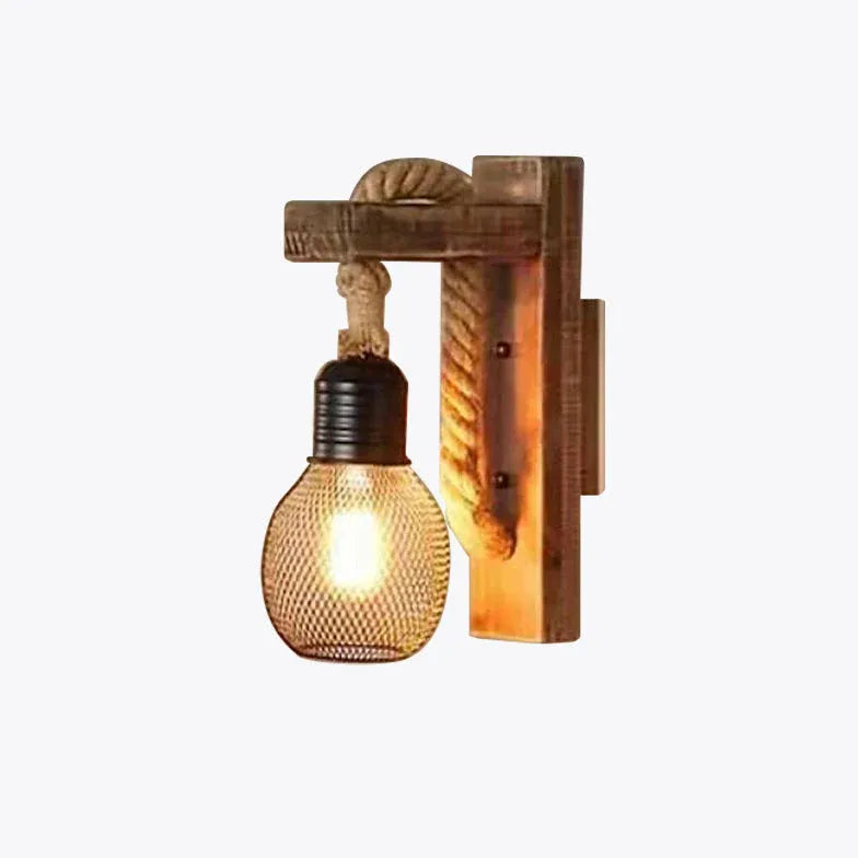 Rope Wooden Industrial Style Wall Lamp