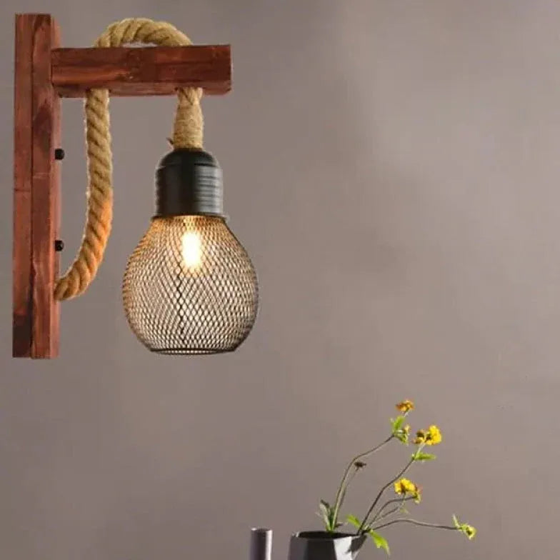 Rope Wooden Industrial Style Wall Lamp