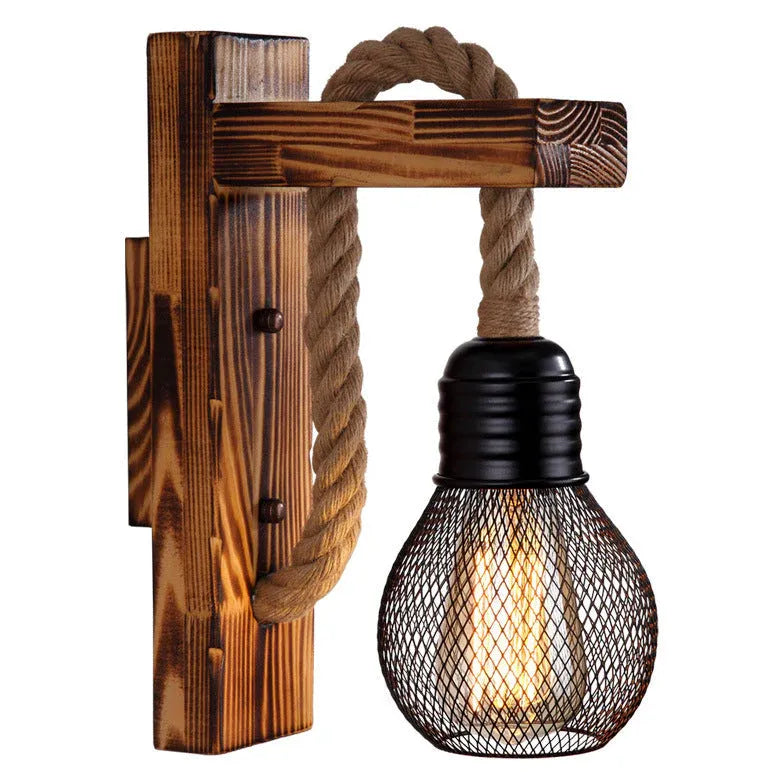 Rope Wooden Industrial Style Wall Lamp