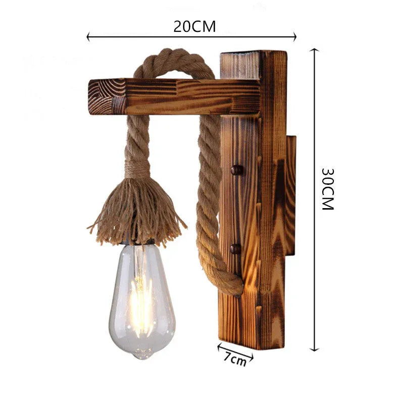 Rope Wooden Industrial Style Wall Lamp