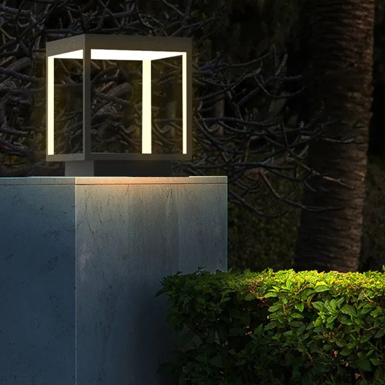 Square Framework Solar Modern Outdoor Pillar Lights