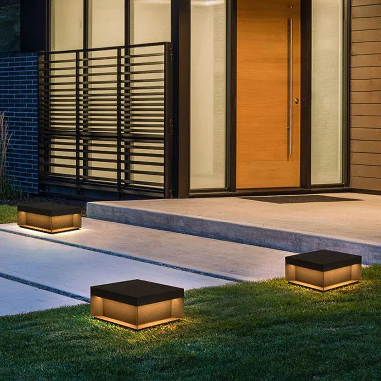 Square Modern Black Outdoor Pillar Lights