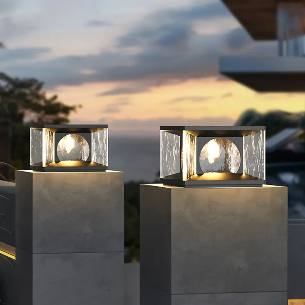 Ripple Glass Cube Led Outdoor Pillar Lights