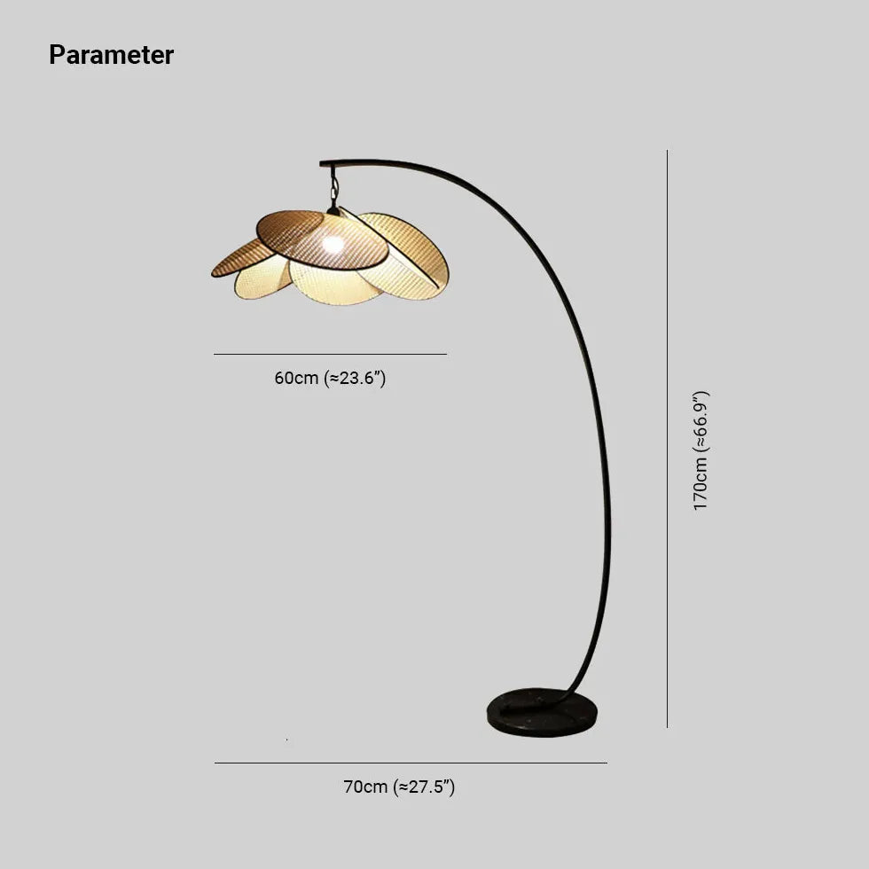 Rattan Petal Modern Arc Floor Lamp