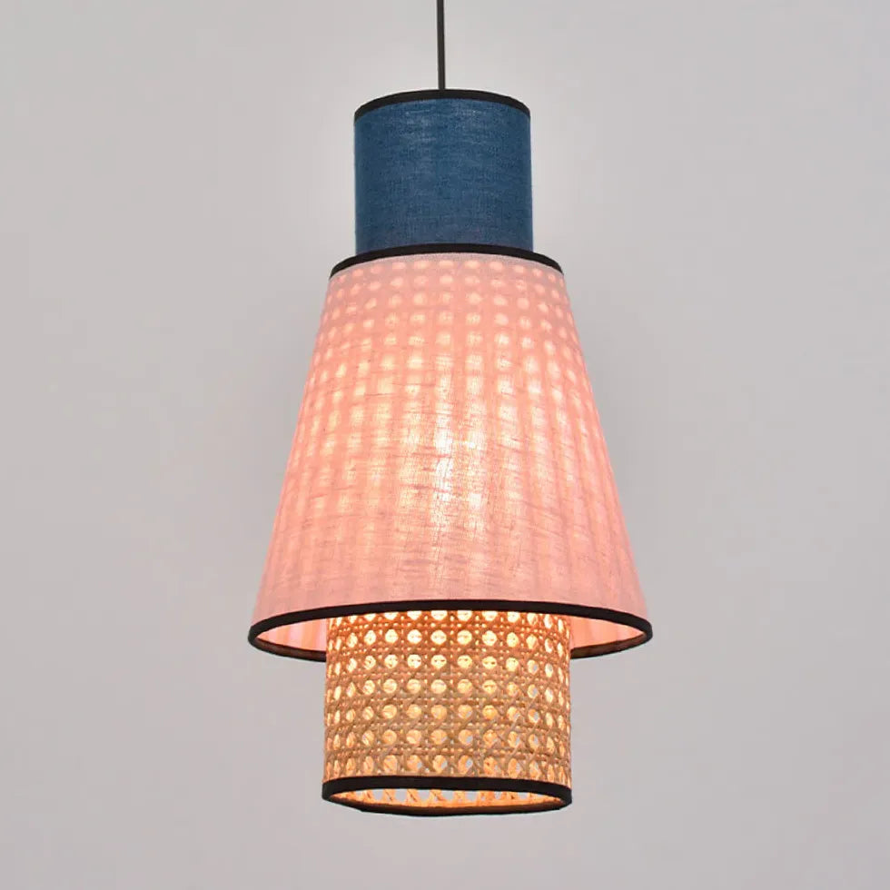 Multi-Layer Conical Colorful Rattan Pendant Light