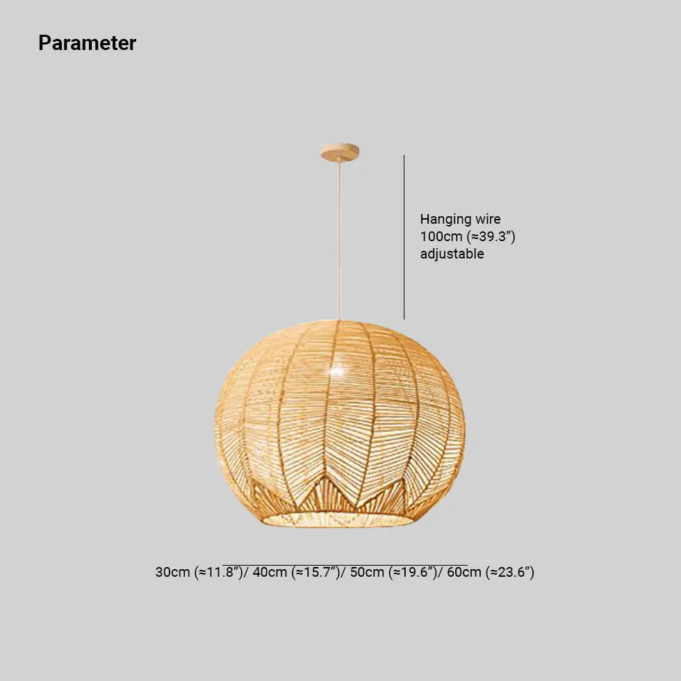 Woven Rattan Spherical Mesh Pendant Light