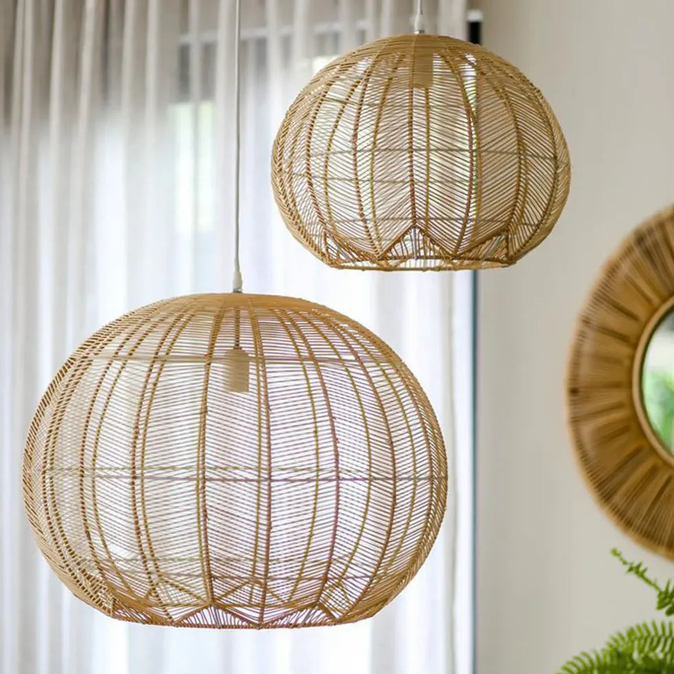 Woven Rattan Spherical Mesh Pendant Light