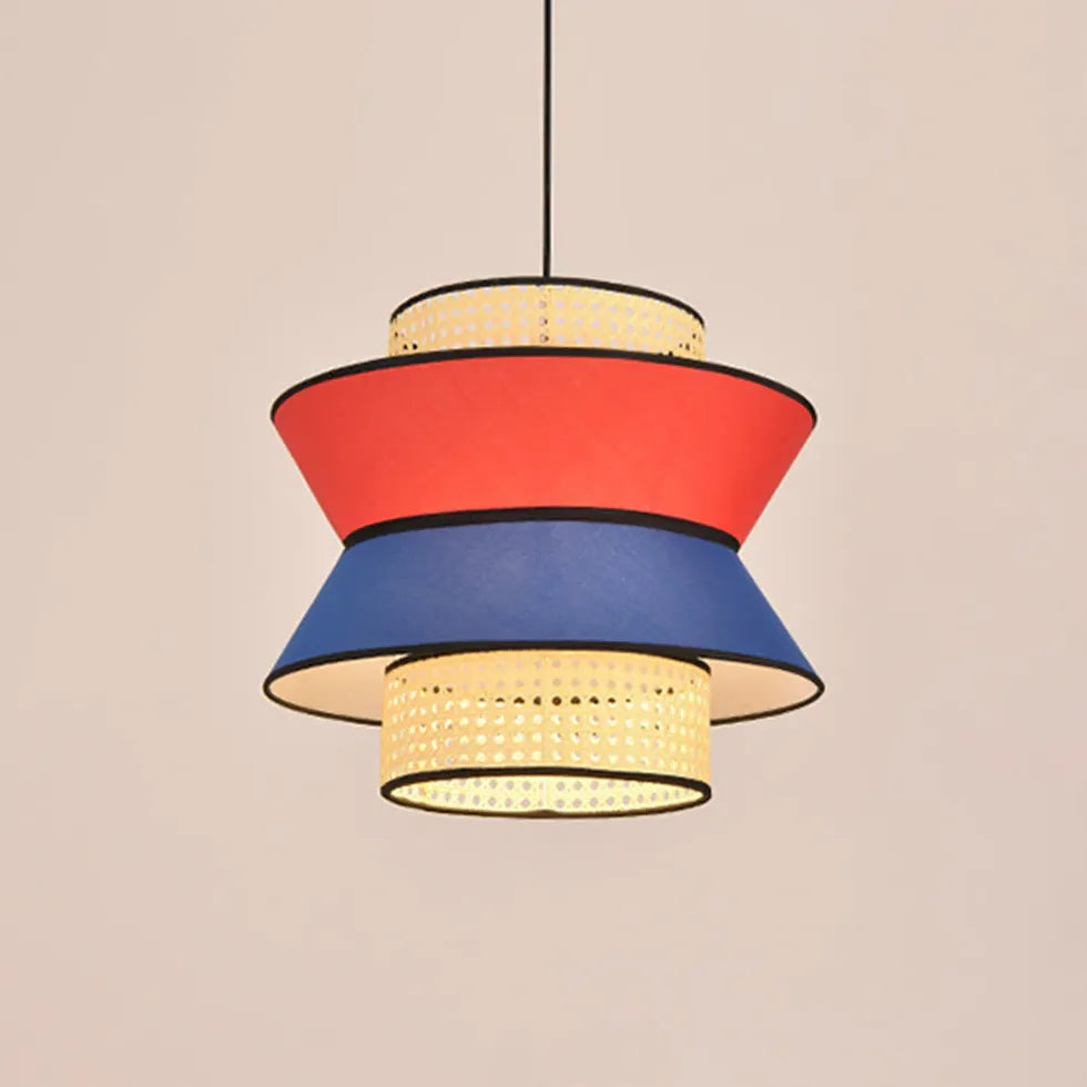 Multi-Layer Colorful Rattan and PVC Pendant Light