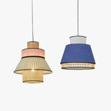 Japanese Rattan Fabric Pendant Light for Dining Room