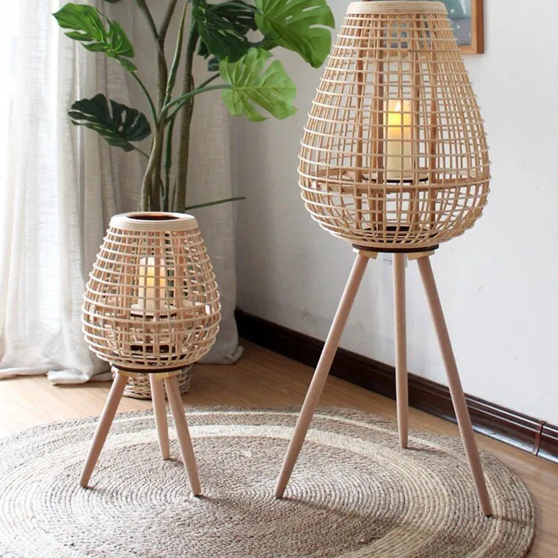 Handheld rattan candle holder outdoor floor lamp