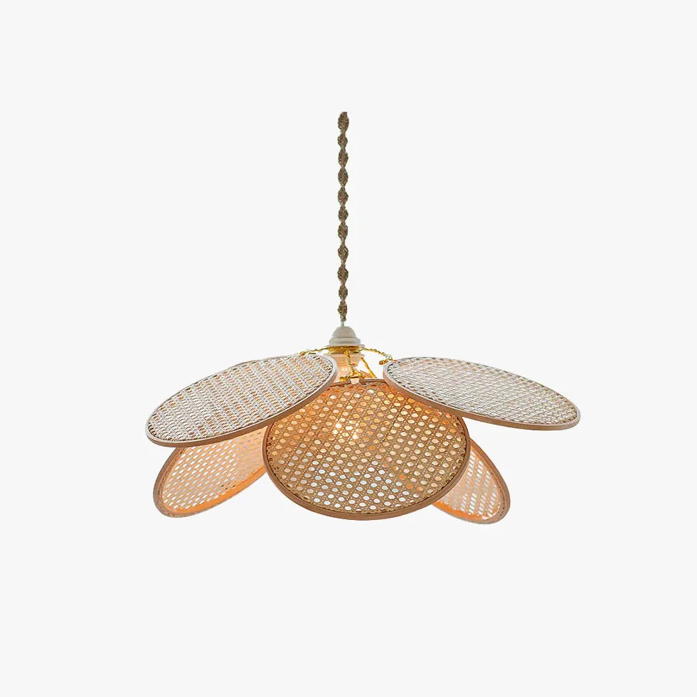 Rattan Disc Petal-Shaped Pendant Light