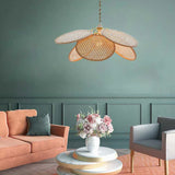 Rattan Disc Petal-Shaped Pendant Light