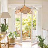 Rattan Disc Petal-Shaped Pendant Light