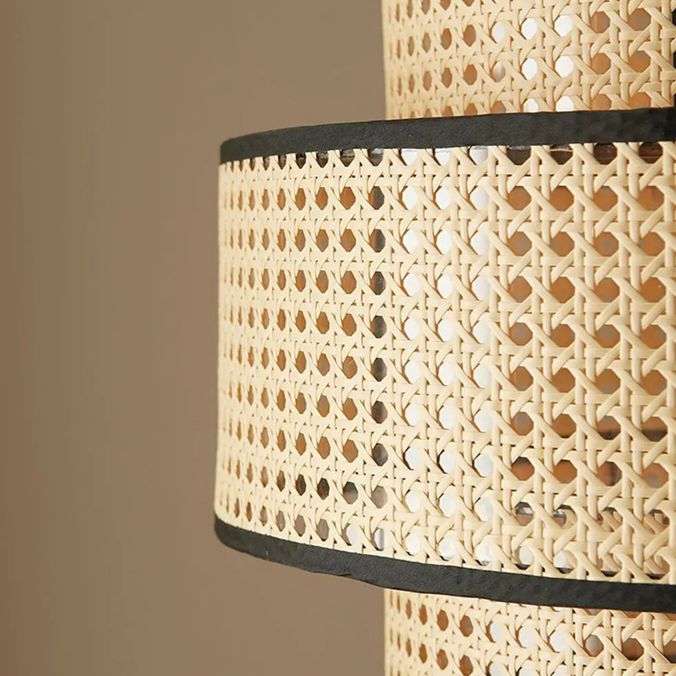 Rattan Double-Layer Cylindrical Pendant Light