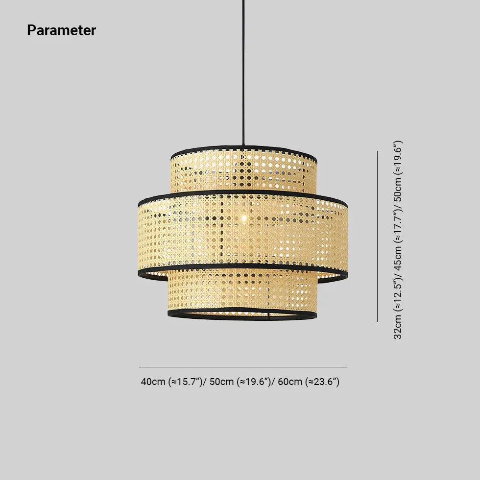 Rattan Double-Layer Cylindrical Pendant Light