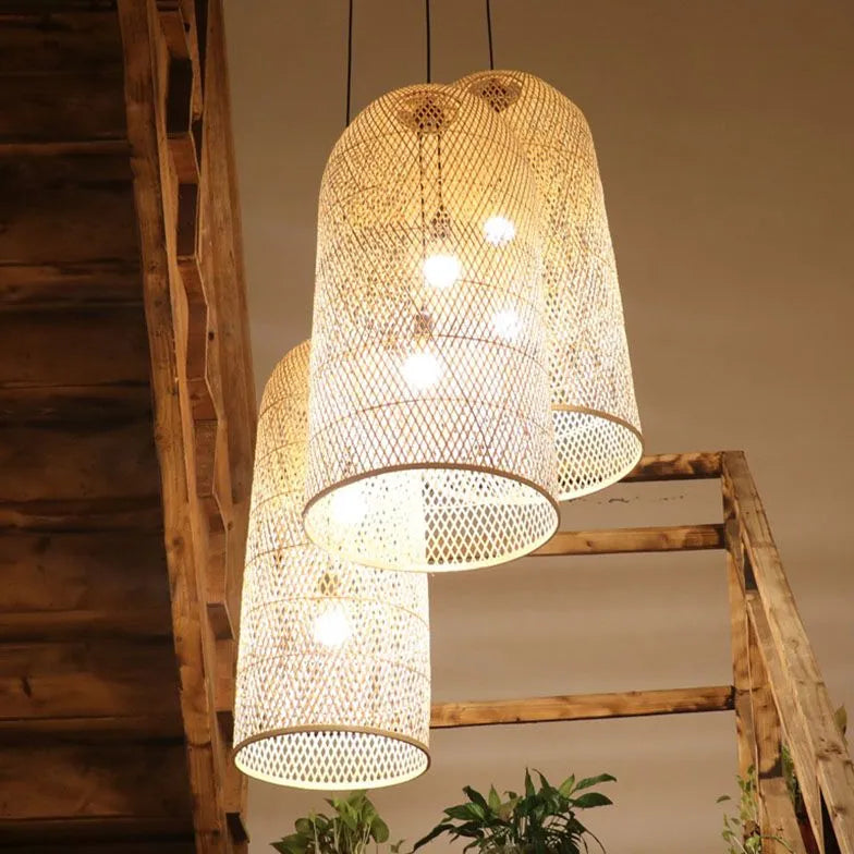 Woven Rattan Mesh Bell-Shaped Pendant Light