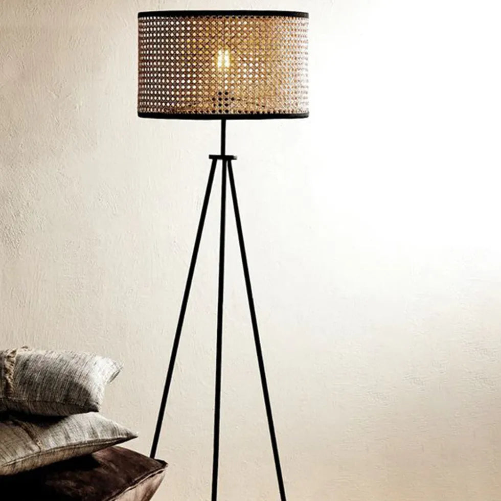 Rattan Cylinder Minimalist Tripod Floor Lamp