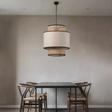 Rattan and PVC Double-Layer Cylindrical Pendant Light