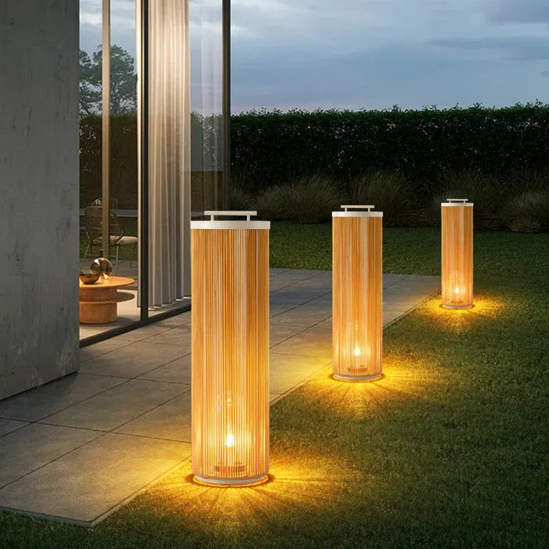 Cylindrical Rattan Luggage Outdoor Floor Lamps