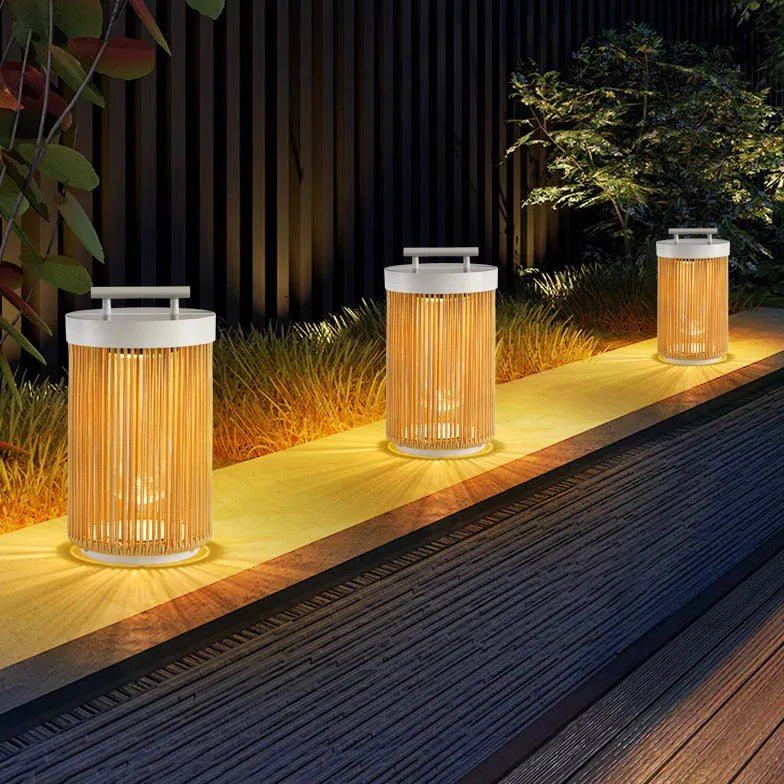 Cylindrical Rattan Luggage Outdoor Floor Lamps